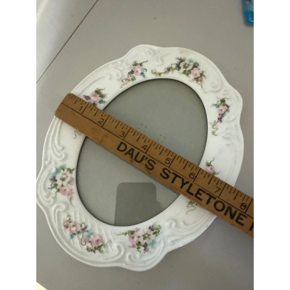 Vintage White Porcelain Oval Floral Photo Frame Pink Roses Victorian 5x7